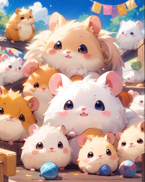 there are many hamsters that are all together in a pile, hamsters, cute mouse pokemon, maplestory mouse, cute detailed digital art, cute digital art, fluffy!!!, cute anime, cute creatures, cute artwork, hamster, cute detailed artwork, adorable digital pain...