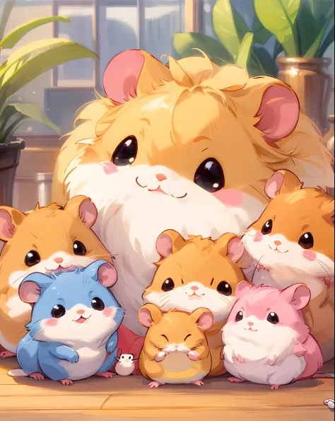 there are a lot small of hamsters that are sitting together with their mother hamster, cuteness overload, hamsters, cute mouse pokemon, hamster, cutecore, hamsters holding rifles, cute digital art, cute detailed digital art, maplestory mouse, cute artwork,...