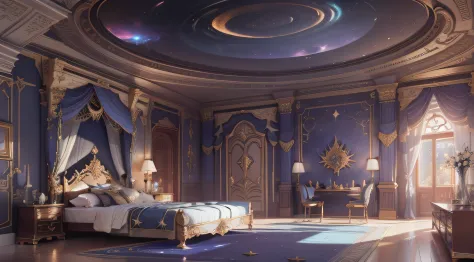 galaxy kingdom room, wallpaper, Rendering, Ray Traced, Super Detailed