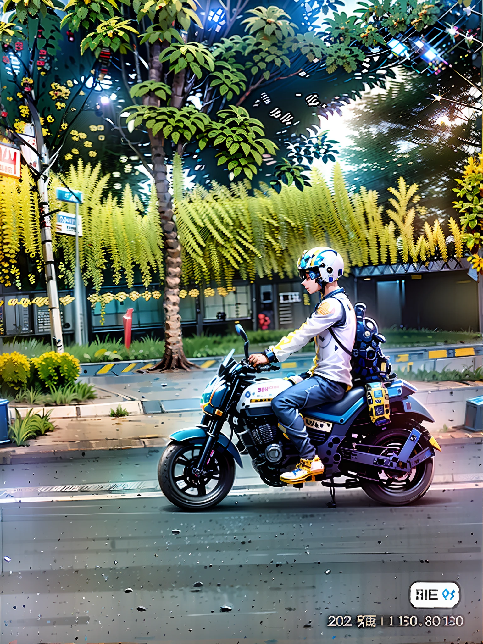 Arafierter Mann mit Helm und Schutzausrüstung auf einem Motorrad, Sicht des Visierträgers, Helm auf dem Gesicht, Helm tragen, Spiegelung des Telefons im Visier, einen runden Helm tragen, schöner blauer Armet Helm, einen Helm tragen, Motorradhelm, Helm halten, Helmvisier zertrümmert, Schnauze unter dem Visier, Ohne Helm, modern helmet