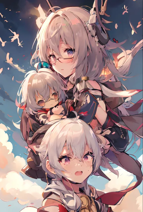 anime characters with long hair and glasses on a cloudy day, kantai collection style, zerochan art, kawacy, from arknights, best...