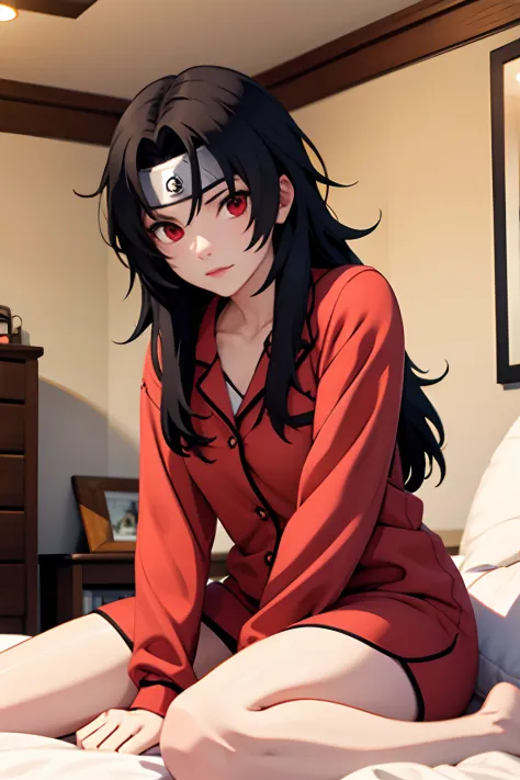nar_kurenai_yuhi，Forehead protection，bandagens，red eyes，wariza，Be red in the face，high-definition quality，Sling pajamas，show leg...