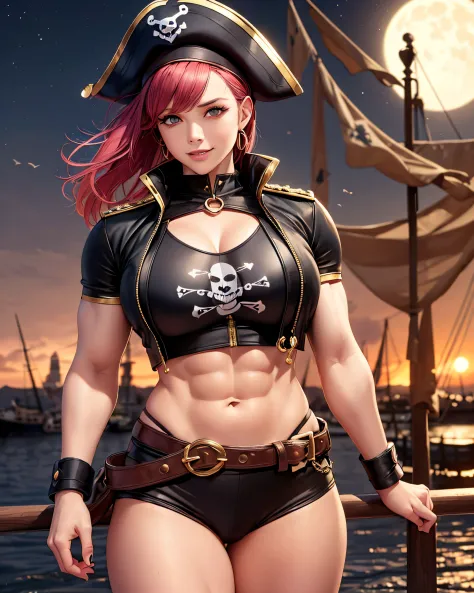 Pirate age, Pirates Captain:1.3, (masterpiece, best quality:1.37), ultra-detailed:1.37, hyper-sharp:1.37, anime style, An illust...