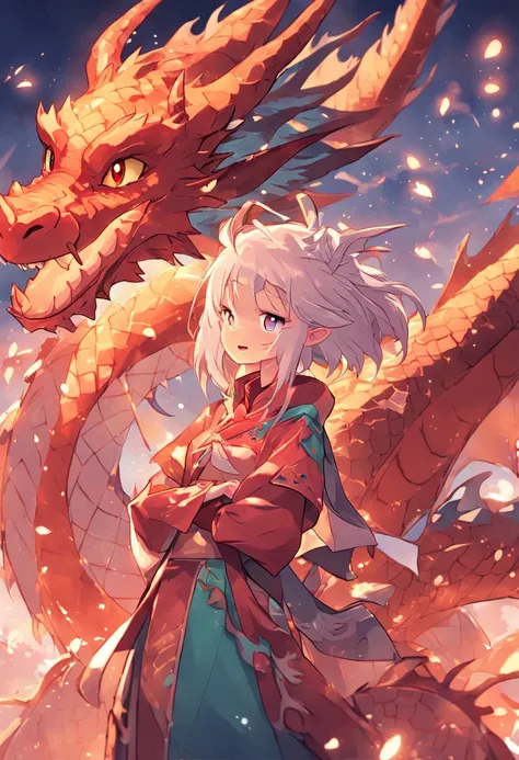 Anime - a style image of a woman with a dragon and a dragon, portrait ...