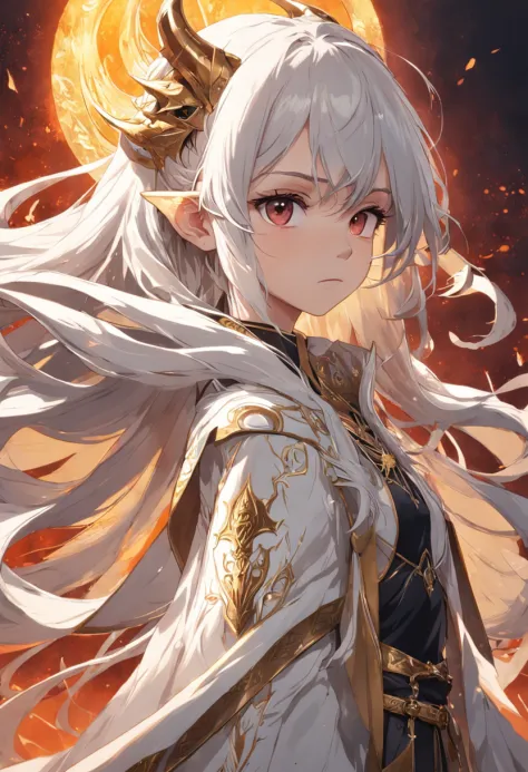 （tmasterpiece，top Quority，best qualtiy，offcial art，Beauty and aesthetics）（girl with）（extremely detailed eye）（face perfect）（White cloak of gold thread）（Carrying weapons on your back，Has a dragon pattern）（mature temperament）（Delicate texture）（Best-aesthetic）