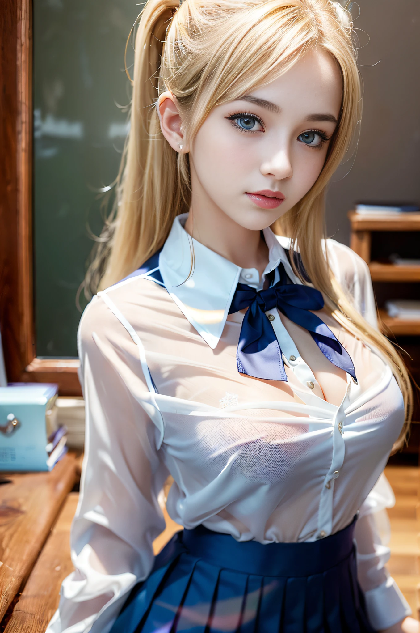 A close up of a woman in a school uniform posing for a picture - SeaArt AI