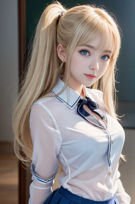 portlate、((School Uniforms:1.5))、bright expression、poneyTail、Young shiny shiny white shiny skin、Best Looks、Blonde reflected ligh...