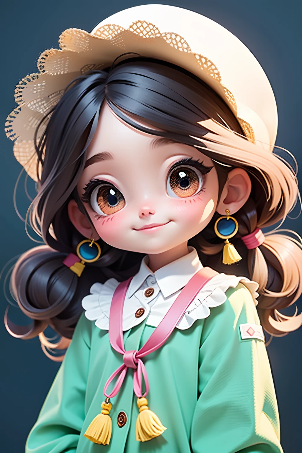 Loli menina fofa, cabelo mesclado, Solto, modern accessories , olhos detalhados, sorriso detalhados, detalhes detalhados, fundo claro e simples