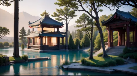 lake，mont，pavilion，the ancients，The tree，China-style