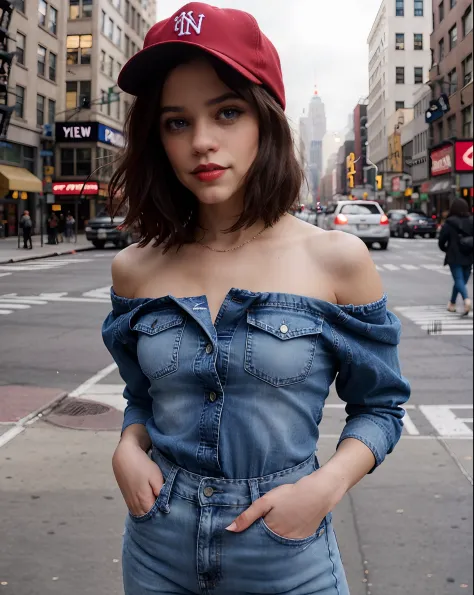 Photo of (jortega) posing in a flannel shirt and blue jeans with an American Flag draped around her shoulders and a red baseball...