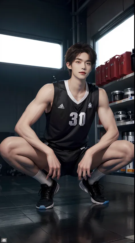 (((Best quality))),(((Ultra detailed))),(((Masterpiece)))，（Cute tall Shota：2），（is a giant：2），The height of a volleyball player，solo person，（full bodyesbian：3），（Stay away from the lens：3），Expose your legs，（revealing the whole body：2），（Frontal heads-up view：...