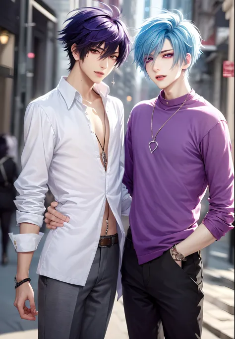 ​masterpiece, top-quality, 2Others, Male couple, 1 man and 1,, Adults, Height difference, different fashion, different color, fi...