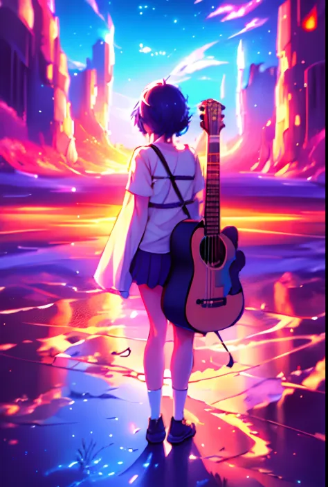 anime girl with guitar case looking forward , makoto shinkai cyril rolando, anime style 4 k, anime art wallpaper 8 k, anime art ...