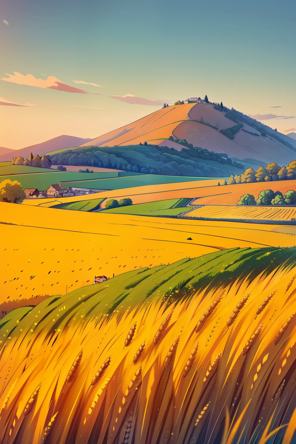 a summer landscape, wheat field, oapavers, in the background the Euganean hills