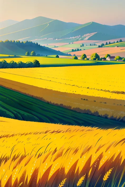 a summer landscape, wheat field, oapavers, in the background the Euganean hills