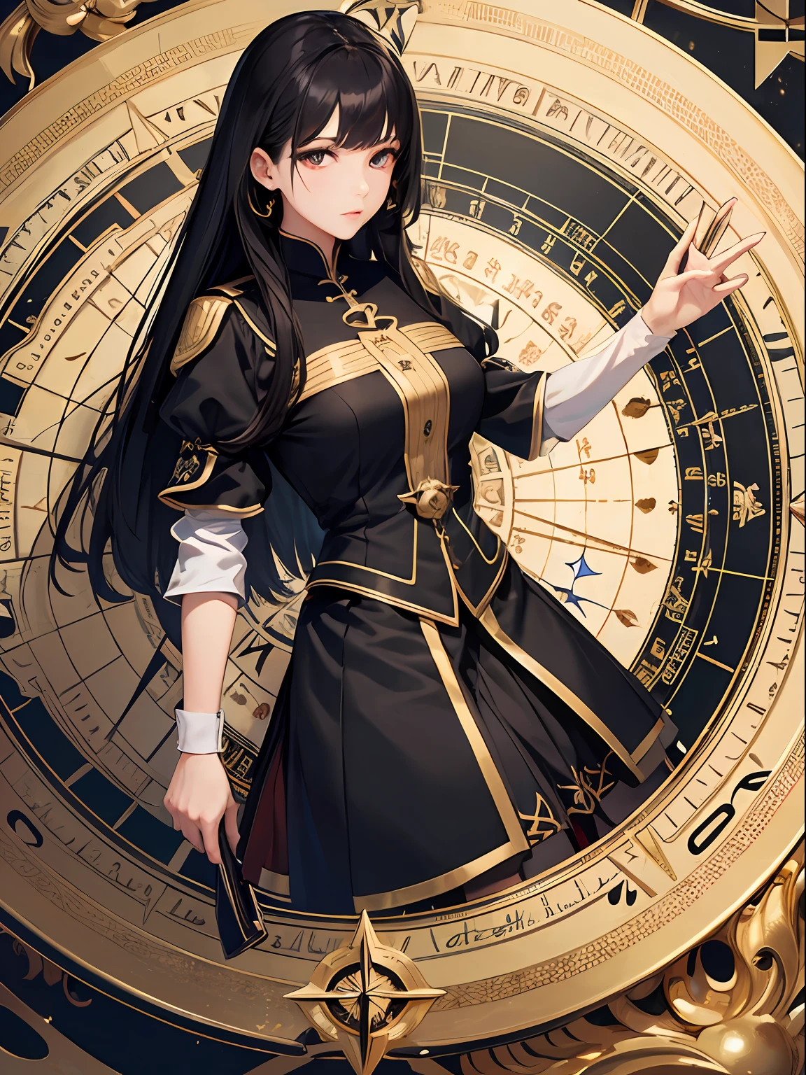 Anime girl in a black dress standing in front of a clock - SeaArt AI