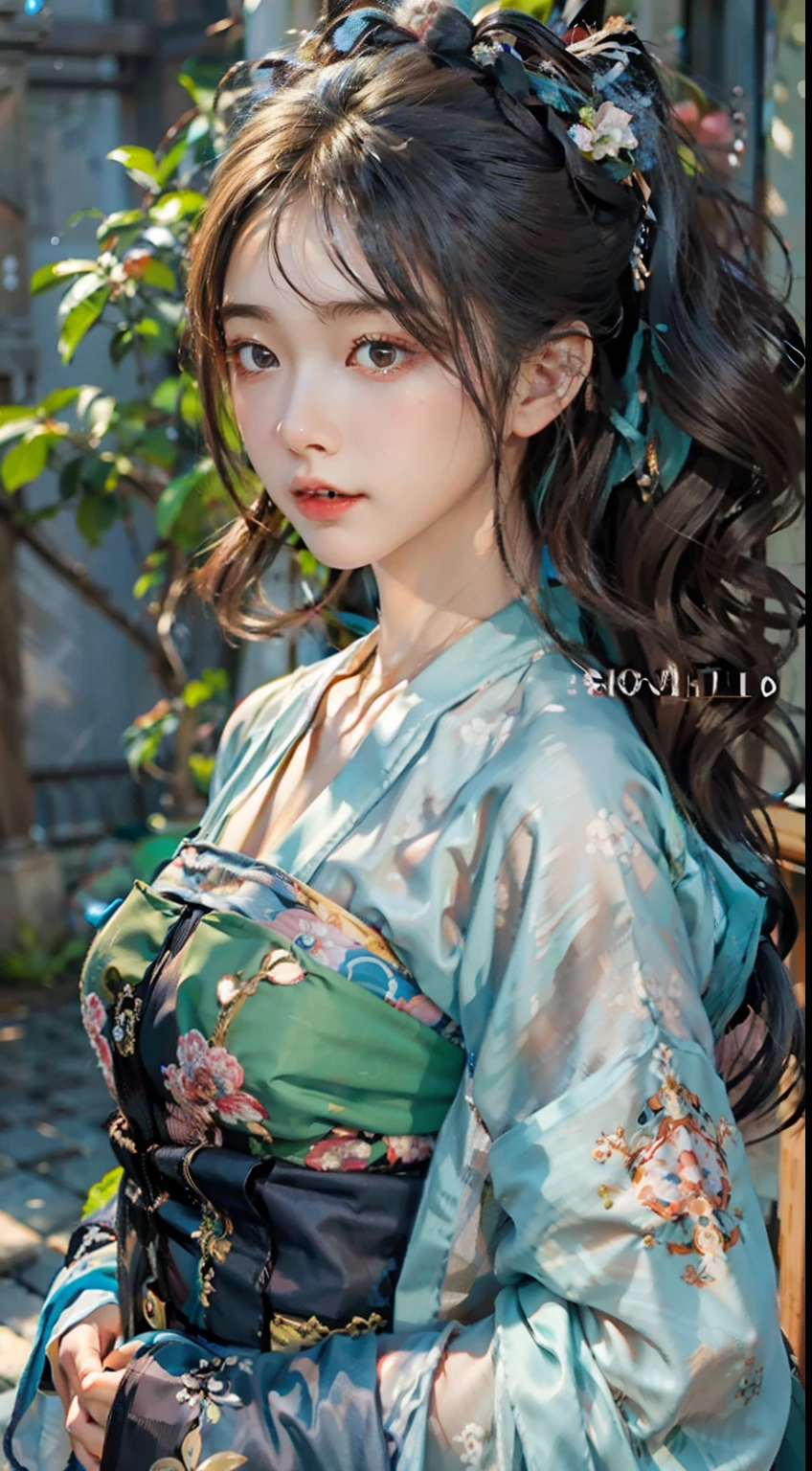 ulzang-6500-v1.1,(RAW photo:1.2), (Photorealistic:1.4), Beautiful Meticulous Girl, very detailed eyes and faces, Beautiful detailed eyes,  hugefilesize, ultra - detailed, A high resolution, The is very detailed，（（gigantic cleavage breasts，Liu Shishi））， （chiseled abs：1.1），（perfect bodies：1.1），（long whitr hair：1.2），（Black color hair），full body shot shot，（（wearing a hanfu，Wide-sleeved flowery skirt，Blue wide-sleeved floral skirt 1.6）），（（Guilong's clothes）），（Very detailed CG 8k wallpaper），（Extremely refined and beautiful），（tmasterpiece），（best qualtiy：1.0），（超A high resolution：1.0），beautiful illumination，perfect lightning bolt，realistic shaded，[A high resolution]，Detailed skins， Hyper-detailing（（（a color））），high realistic，A half body，Close-up。