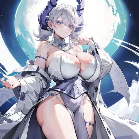 ((​masterpiece)), ((Top image quality)), ((Hi-Res)), ((Ultra detailed CG unified 8k wallpaper)), 独奏, 遊戯王!,White hair、Woman in white robe, Seductive Anime Girl, perfect gray hair girl, Chest covered、SFW, white haired god, white  hair,  troll、(doyagao:1.5),S...