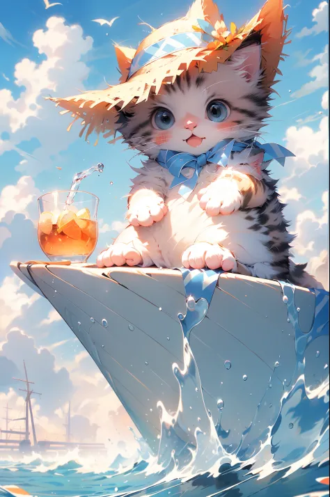 (tmasterpiece，best qualtiy：1.2）,a kitten，drink water by the water's edge