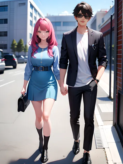 a couple， schools， casual couple outfits， doors， zaun， tmasterpiece， best quality at best， highly  detailed，full body photo