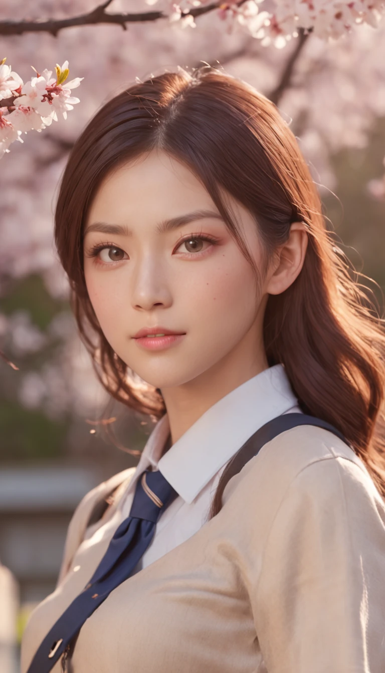 (Masterpiece, photo-realistic:1.4), (Close-up shot:1.3), (Japanese high school student:1.3), (Go home at sunset:1.3), (Blue and white school uniform:1.4), (undercut hairstyle:1.3), (Bright two-color eyes:1.4), (Backpack on the shoulder:1.2), (Walk through the park where cherry blossoms bloom:1.2), (Charming and innocent gaze:1.3), (Peaceful warm sunset lights:1.2), (Captured uniform details:1.3), (Cherry blossom petals rustling in the breeze:1.2), (A subtle blush on the cheeks:1.2), (youthful charm:1.2), (Beautifully styled hair:1.3), (Expressive eyes，Shine with excitement:1.2), (Peaceful and charming atmosphere:1.2), (Perfectly captures emotion and detail:1.2), Cinematic, Hyper-detailed, insanely details, beautifully color-graded, illusory engine, degrees of freedom, Hyper-Resolution, megapixel, Cinematic lightning, Anti-aliasing, FKAA, TXAA, RTX, SSAO, post-proces, postproduction, Tone-mapping, .CGI, vfx, SFX, insanely detailed and intricate, hyper-maximalist, Ultra photo realsisim, volumetr, Photorealistic, The ultra-realistice, Ultra-detailed, Intricate details, 8K, Super detailed, Full color, Volumetric lightning, hdr, Realistic, illusory engine, 16k, Sharp focus, Octane render --v testp