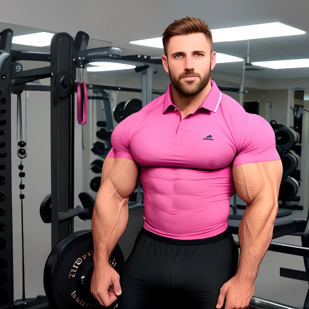 Arafed man in a pink shirt standing in a gym - SeaArt AI