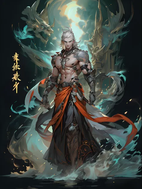 （Libido boy:1.8）Dark boy, Short silver-white hair swaying in the wind, Handsome and handsome clear face, Three-dimensional facia...