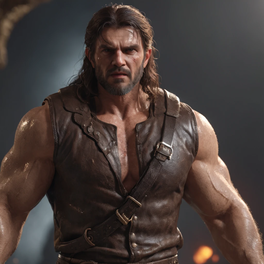 (professional 3d render:1.3) af (Realistic:1.3) most beautiful artwork photo in the world，Features soft and shiny male heroes, ((Epic hero fantasy muscle man rough wet hero angry look long hair short beard and ferocious expression in dynamic pose, Fantastic location, Majestic cluttered environment)), full body 8k unity render, action  shot, skin pore, very dark lighting, heavyshading, Detailed, Detailed face, (vibrant, photograph realistic, Realistic, Dramatic, Dark, Sharp focus, 8K), (Old leather garments damaged by weathering:1.4), ((((Wear fur)))), (Intricate:1.4), decadent, (Highly detailed:1.4), Digital painting, rendering by octane, art  stations, concept-art, smooth, Sharp focus, illustration, Art germ, (loish:0.23), wlop ilya kuvshinov, and greg rutkowski and alphonse mucha gracias, (Global illumination, Studio light, volumettic light), heavy rain, particles floating, lotr, fantasy, elf, full bodyesbian, ((Dark and ancient city background:1.3)),CGSesociety,art  stations