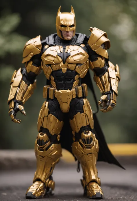 a Batman ultra detailed cybernetic armor yellow gold color.  ::n_ desenho, Imperfection, baixa qualidade, boneco, jogo, anime, assinatura