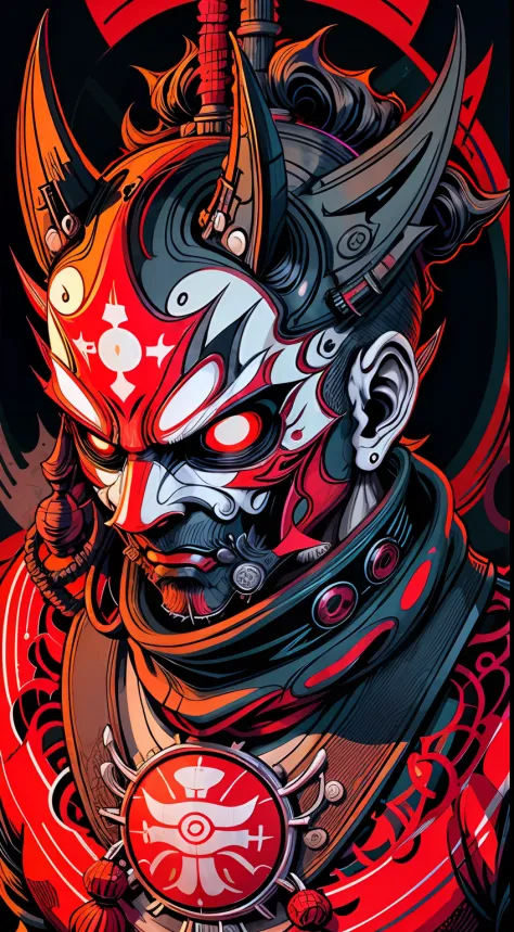 Portrait mask, ilustrador, Vector illustration, obra-prima, alta qualidade, 8k, alta resolução, alto detalhe, japanese, onmyoji,...