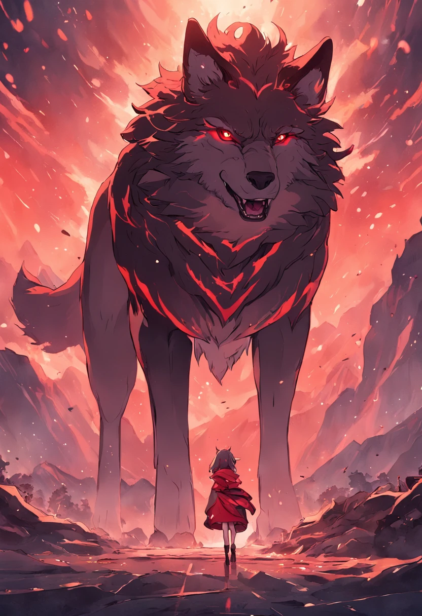 A girl standing in front of a wolf with red eyes - SeaArt AI