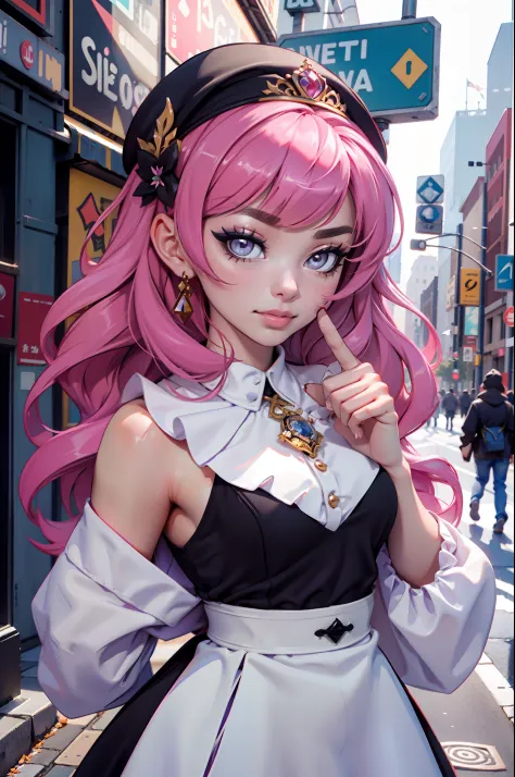 (La mejor calidad) (obra maestra ) Cara perfecta. kawaii & Siniestra princesa belleza joven en la ciudad de Nueva York.