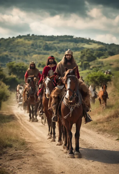 uma caravana medieval com cavaleiros reais caravana da realeza