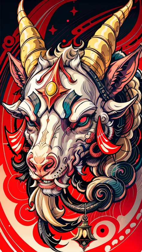 a goat head, illustrator, masterpiece, high quality, 8k, high resolution, high detailed, Japanese style