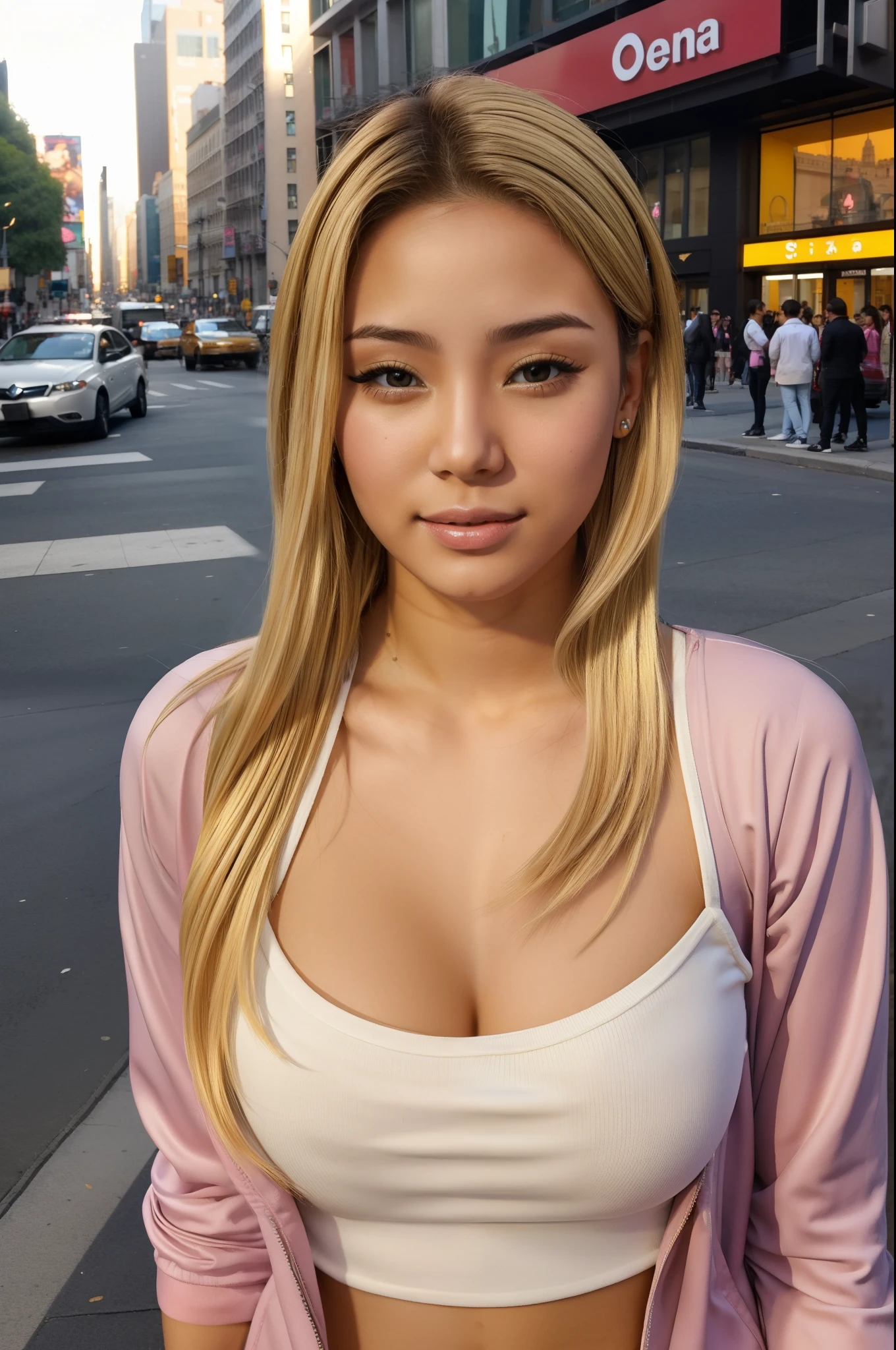 (La mejor calidad) (obra maestra ) Cara perfecta. kawaii & Siniestra princesa belleza joven en la ciudad de Nueva York. pelo rubio