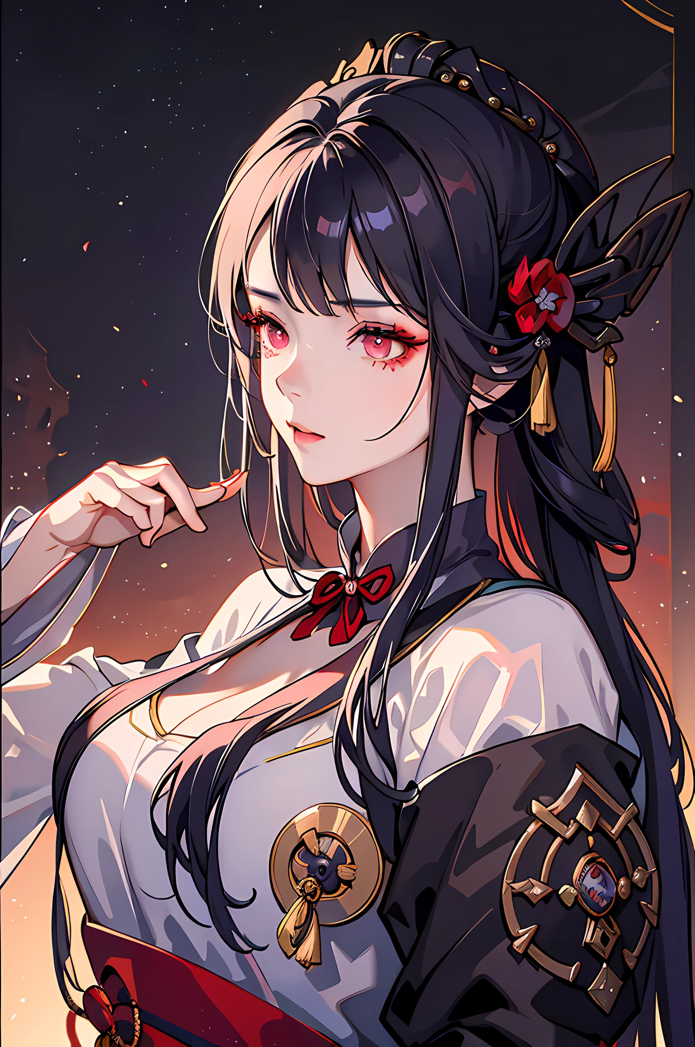 Anime girl with long black hair and red flower in her hair（raiden shogun) -  SeaArt AI