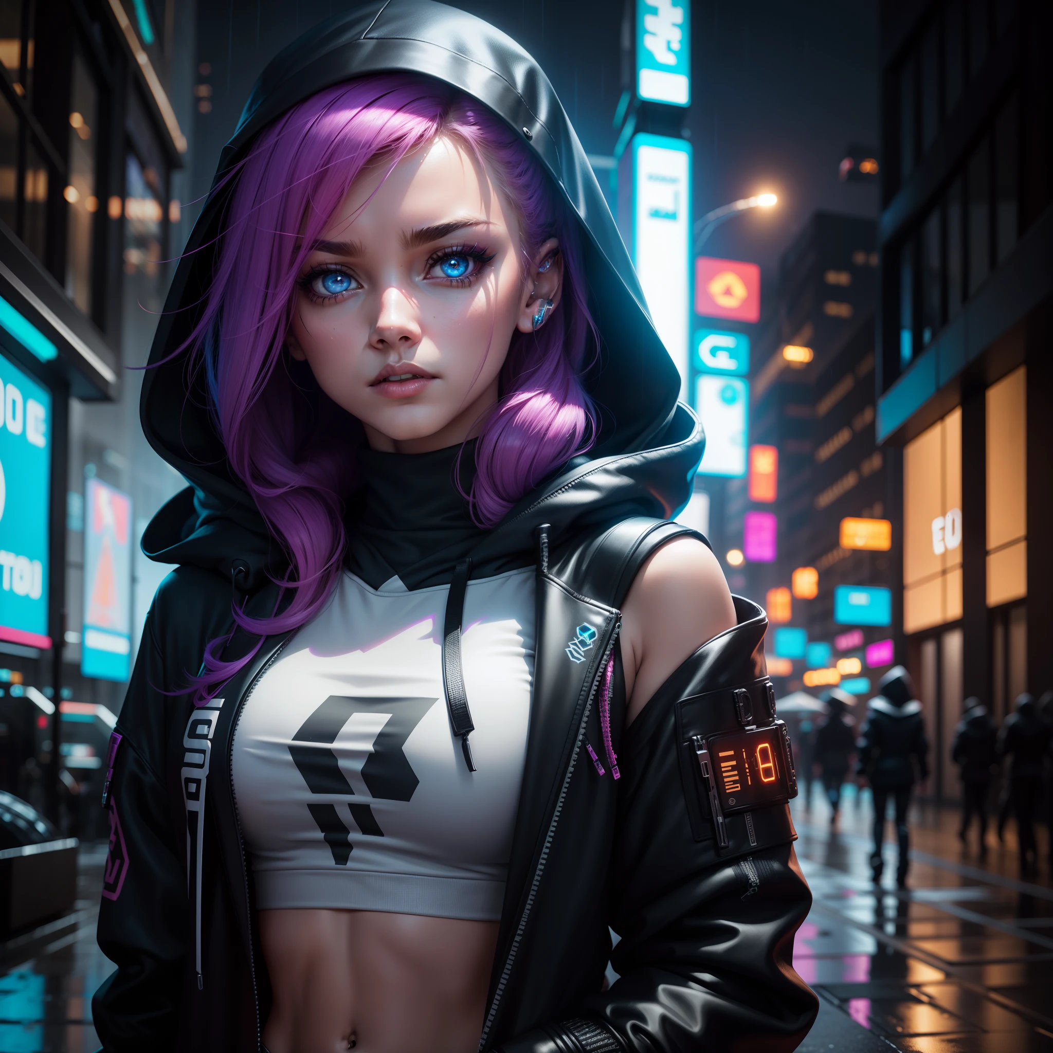 solo, a beauty woman，cyberpunk，hoodie with cyberpunk features, sparkle ...