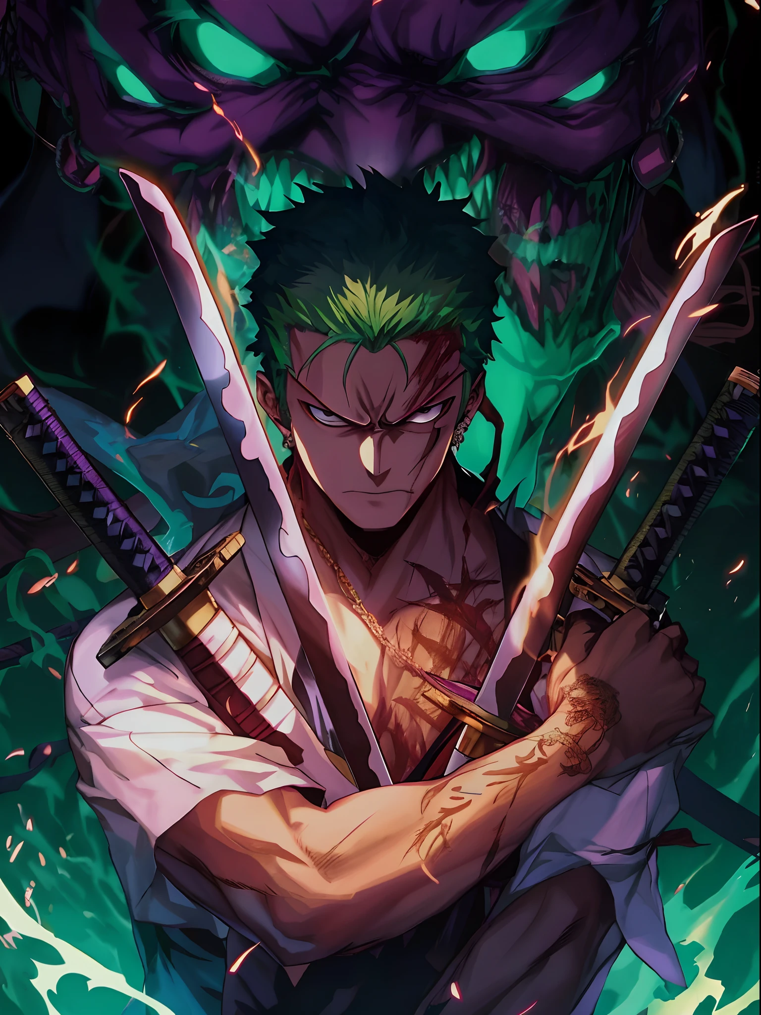 Personnage d’anime avec deux épées devant un démon, Roronoa Zoro, anime dur à cuire 8 k, oeuvre épique d&#39;anime, Fond d&#39;écran manga 4K, fond d&#39;écran animé 4k, Fond d&#39;écran animé 4k, Fond d&#39;écran animé 4k, fond d&#39;écran animé, fond d&#39;écran animé 4k, fond d&#39;écran d&#39;art animé 4k, chef-d&#39;œuvre d&#39;anime, style animé 4K, fond d&#39;écran d&#39;art animé 8 K