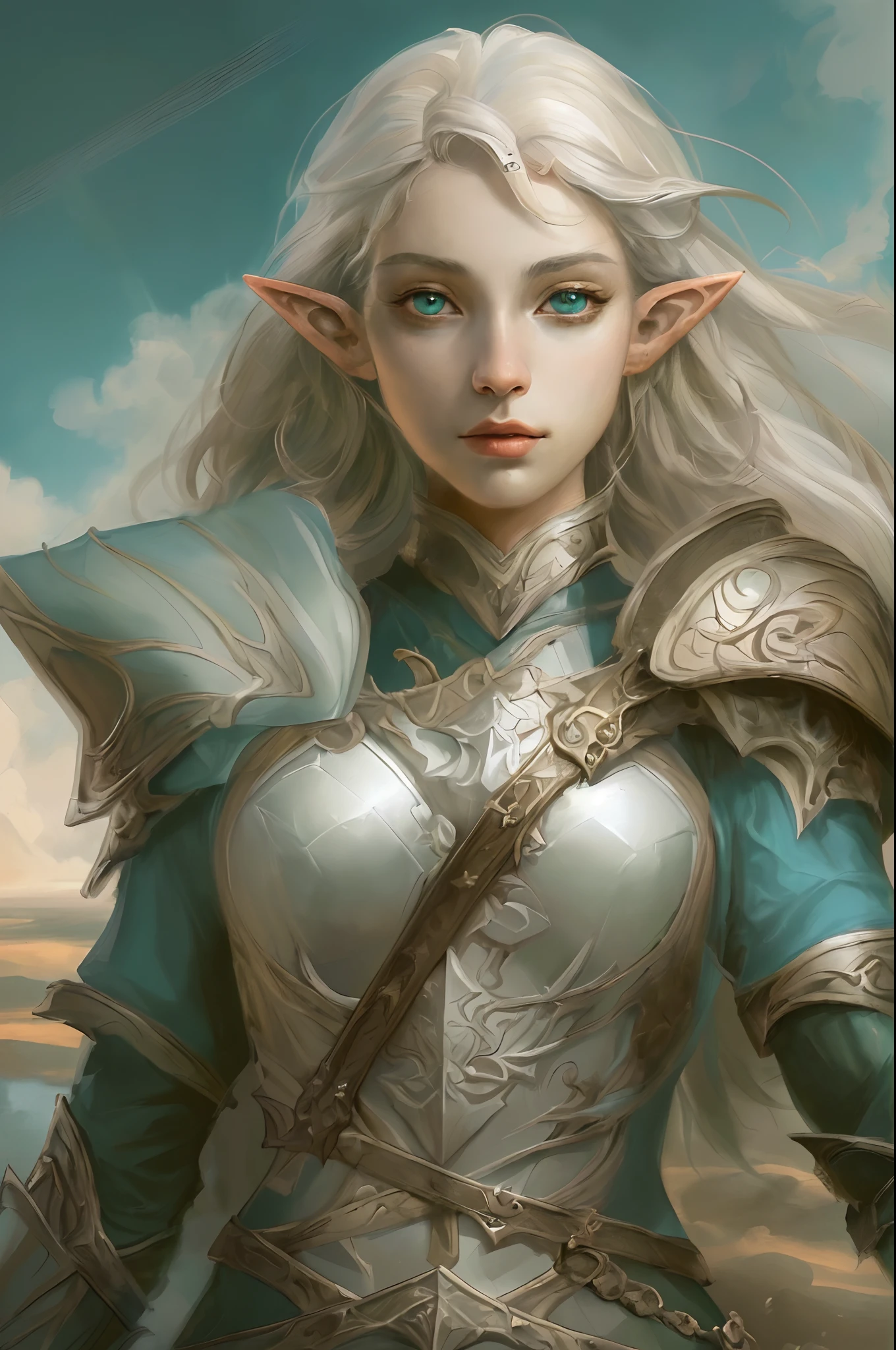 high details, best quality, 8k, [ultra detailed], masterpiece, best quality, (extremely detailed), dynamic angle, ultra wide shot, RAW, photorealistic, fantasy art, dnd art, rpg art, realistic art, a wide angle picture of an epic female elf , anatomically correct a picture of an elf knight, elf warrior, elite warrior, ready for battle (intense details, Masterpiece, best quality: 1.5), female elf (intense details, Masterpiece, best quality: 1.5), ultra detailed face, ultra feminine, fair skin, exquisite beauty, gold hair, long hair, wavy hair, small pointed ears, dynamic eyes color, wearing heavy elven armor, shinning metal, armed with elven sword fantasysword sword, standing near a unicorn, green meadows, blue skies background and some clouds background depth of field (intricate details, Masterpiece, best quality: 1.5), dynamic angle, (intricate details, Masterpiece, best quality: 1.5), high details, best quality, highres, ultra wide angle