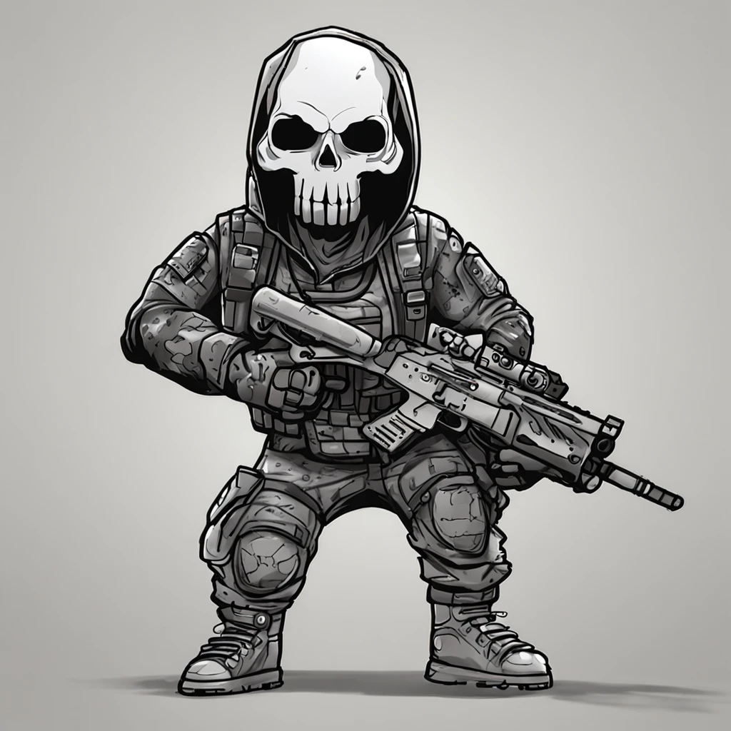 A cartoon skeleton soldier with a gun and a hoodie - SeaArt AI