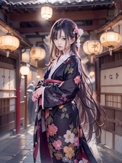 Super beautiful photo，Alafi wearing a kimono sitting on tatami mats in a Japanese-style room,Snapshots, a woman vampire，Holding ...