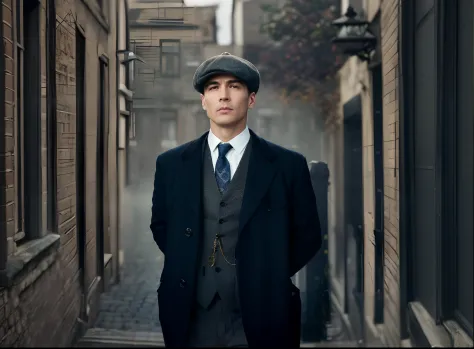 There's a man in a suit and tie standing on a street, Persianas Peaky, Figurinos de Peaky Blinders, Persianas Peaky (2018), Sher...