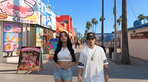 there are two people walking down the street together, official music video, music video, still from a music video, youtube vide...