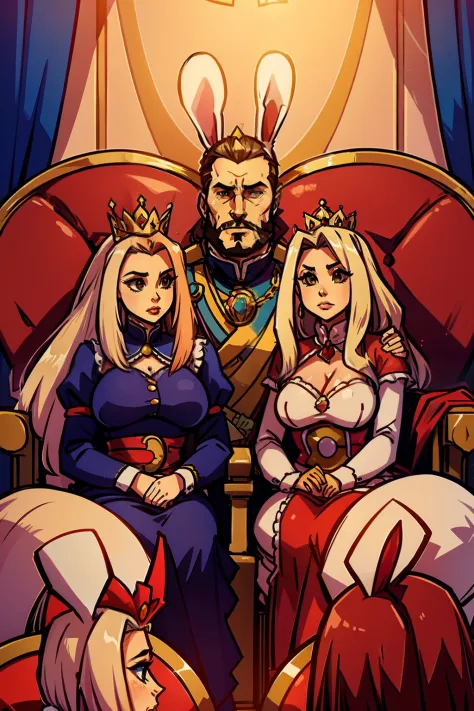 A king and queen are defeated by bunnies