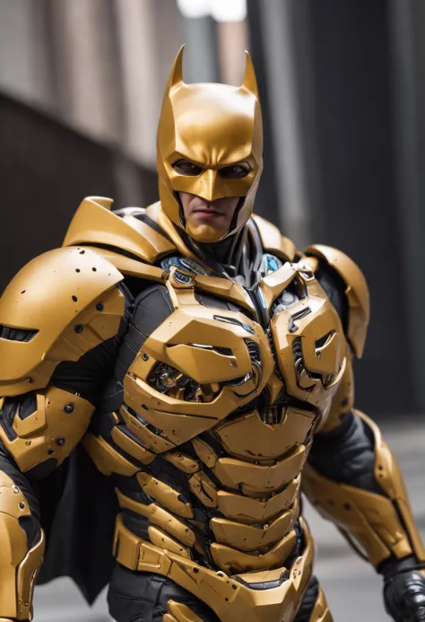 an ultra detailed Batman cybernetic armor color yellow gold.  ::n_ desenho, Imperfection, baixa qualidade, boneco, Jogo, anime, assinatura