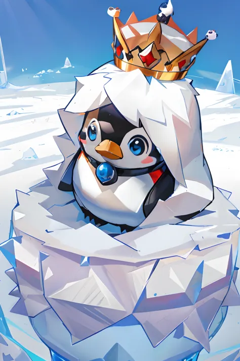 Penguin with crown sitting on an ice pile, mecha anthropomorphic penguin, Anthropomorphic penguins, Penguins 0, from overwatch, ...
