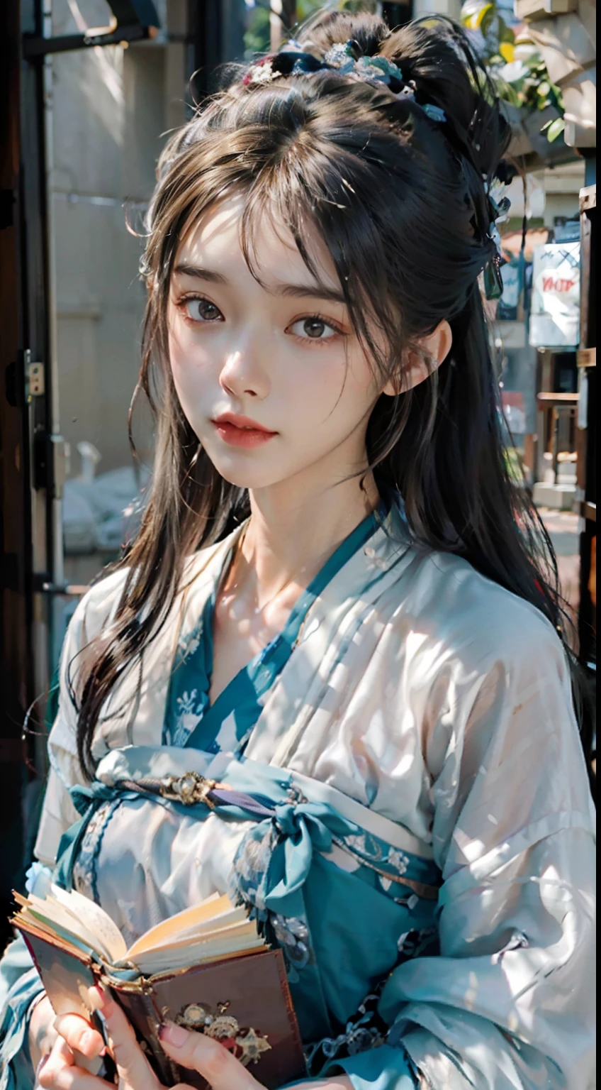 ulzang-6500-v1.1,(RAW photo:1.2), (Photorealistic:1.4), Beautiful Meticulous Girl, very detailed eyes and faces, Beautiful detailed eyes,  hugefilesize, ultra - detailed, A high resolution, Super clear，The is very detailed，（（chiseled abs：1.1），（perfect bodies：1.1），（long whitr hair：1.2），（Silvery hair），Lace collar，（（wearing a hanfu，White Hanfu，Lilac pattern）），（（Cardigan Hanfu）），（Very detailed CG 8k wallpaper），（Extremely refined and beautiful），（tmasterpiece），（best qualtiy：1.0），（超A high resolution：1.0），Beautiful light，Perfect light，realistic shaded，[A high resolution]，Detailed skins， Hyper-detailing（（（a color））），high realistic，Bigchest，Perfect face
