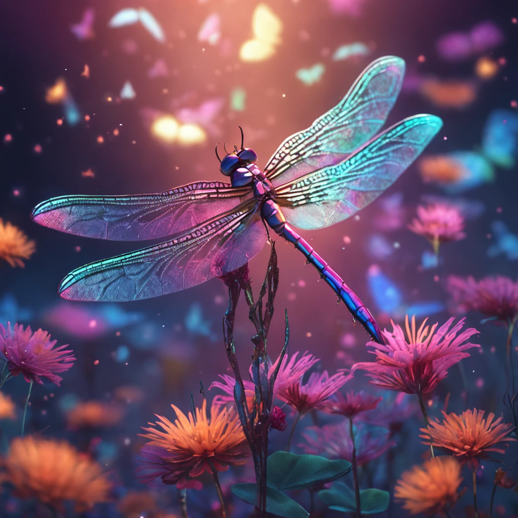 A close up of a dragonfly sitting on top of a flower - SeaArt AI