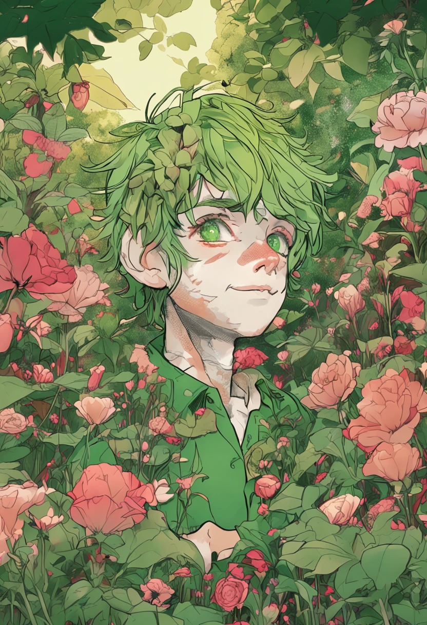 Green-eyed boy in the Garden of Eden