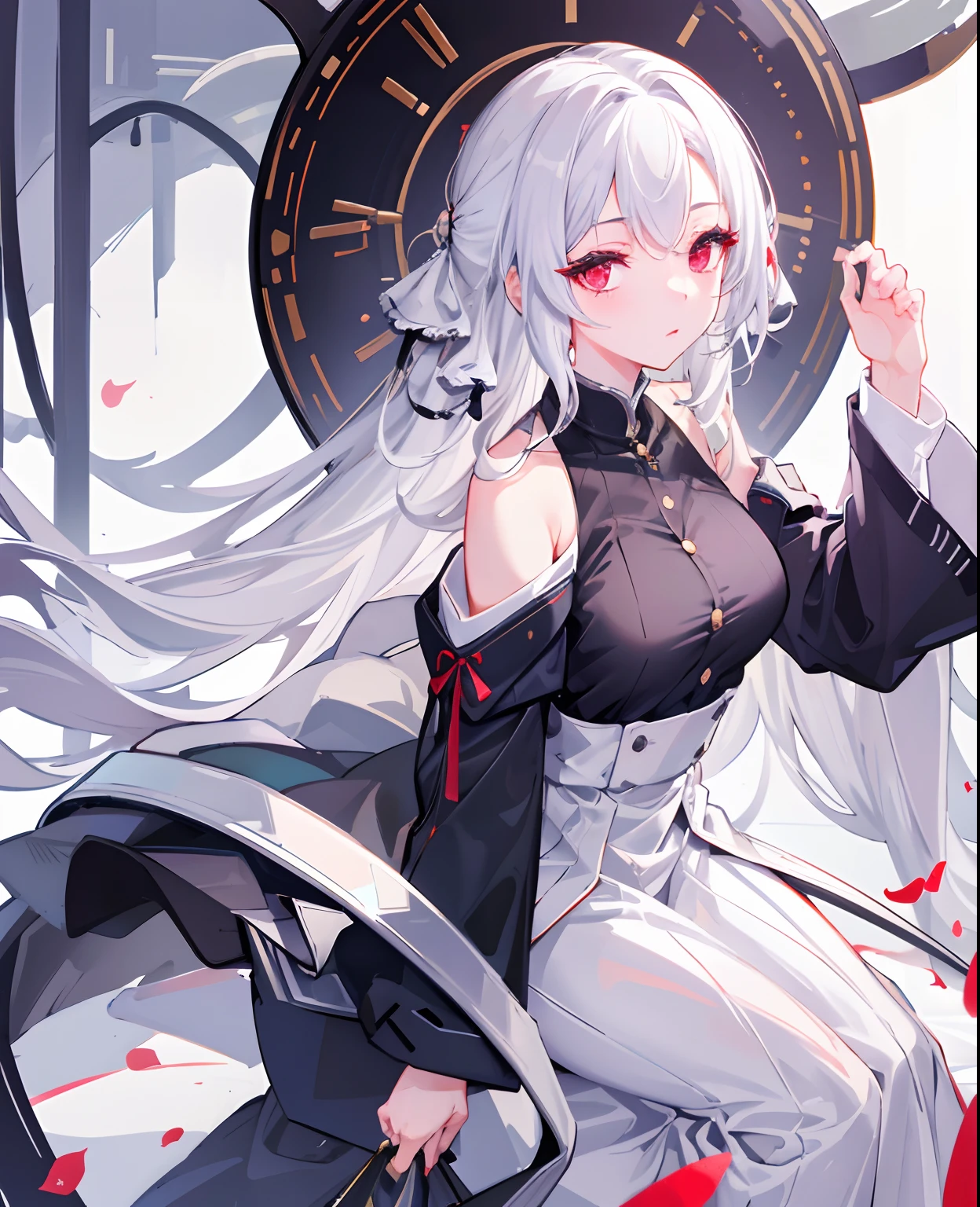 dreamy, (masterpiece), best quality, 1girl, white hair, amazing, beautiful detailed eyes, red eyes, fine details, depth of field, extremely detailed CG,